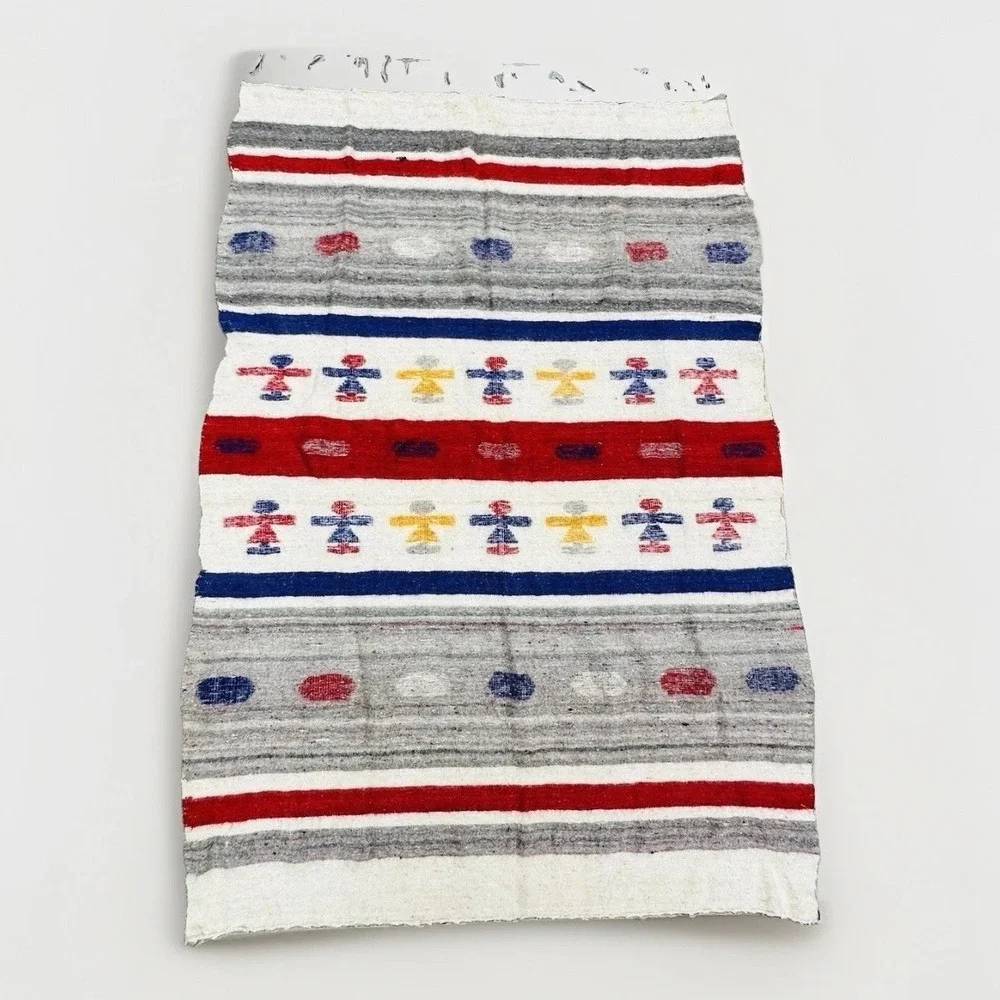 Handmade Wool Blanket Unisex 73x50 Multicolor Guatemalan Mayan Momostenango Art